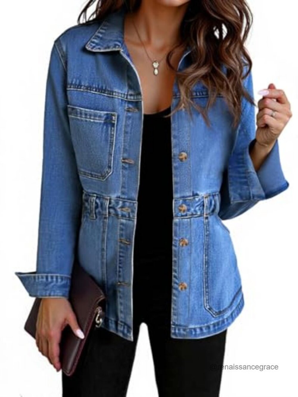 Women's Distressed Denim Jacket Oversized Shacket